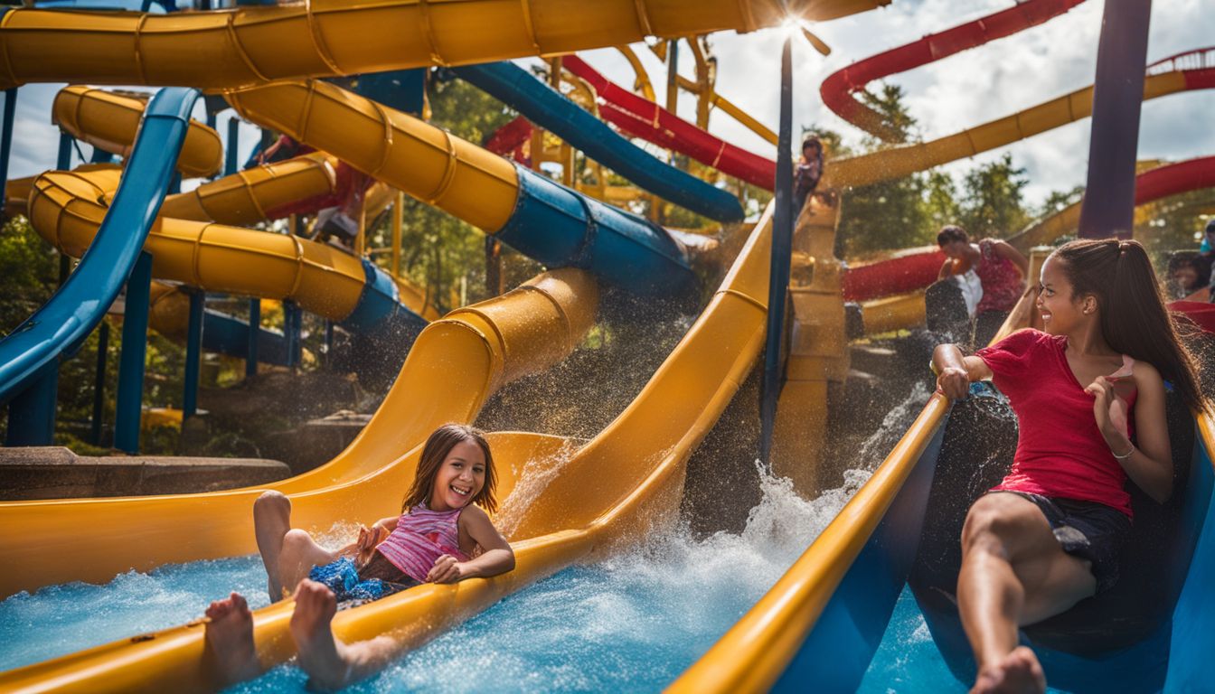 A family enjoying rides and water slides at Holiday World.